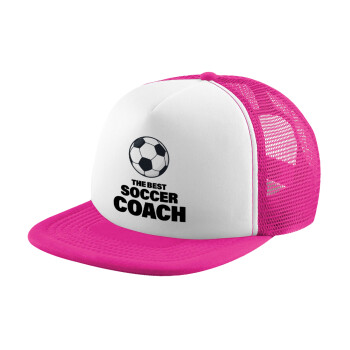 The best soccer Coach, Καπέλο Ενηλίκων Soft Trucker με Δίχτυ Pink/White (POLYESTER, ΕΝΗΛΙΚΩΝ, UNISEX, ONE SIZE)