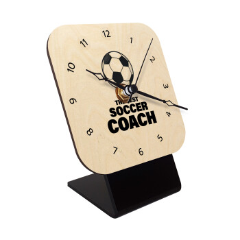 The best soccer Coach, Quartz Table clock in natural wood (10cm)
