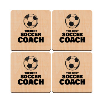 The best soccer Coach, ΣΕΤ x4 Σουβέρ ξύλινα τετράγωνα plywood (9cm)