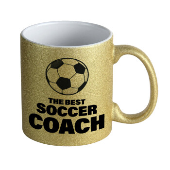 The best soccer Coach, Κούπα Χρυσή Glitter που γυαλίζει, κεραμική, 330ml