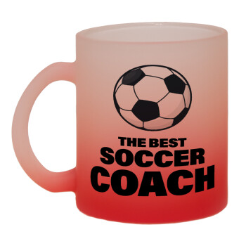 The best soccer Coach, Κούπα γυάλινη δίχρωμη με βάση το κόκκινο ματ, 330ml