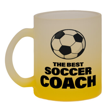 The best soccer Coach, Κούπα γυάλινη δίχρωμη με βάση το κίτρινο ματ, 330ml