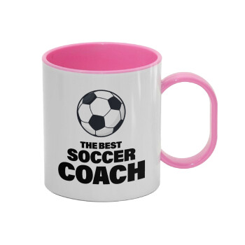 The best soccer Coach, Κούπα (πλαστική) (BPA-FREE) Polymer Ροζ για παιδιά, 330ml