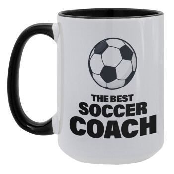 The best soccer Coach, Κούπα Mega 15oz, κεραμική Μαύρη, 450ml