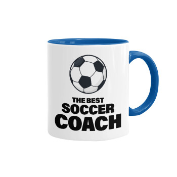 The best soccer Coach, Κούπα χρωματιστή μπλε, κεραμική, 330ml