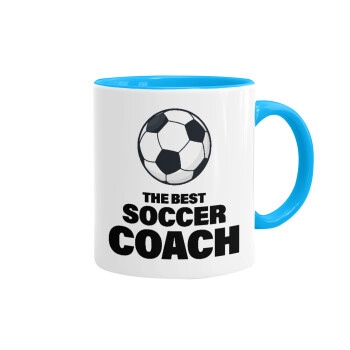 The best soccer Coach, Κούπα χρωματιστή γαλάζια, κεραμική, 330ml