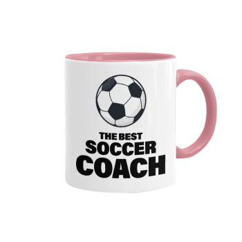 The best soccer Coach, Κούπα χρωματιστή ροζ, κεραμική, 330ml