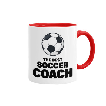 The best soccer Coach, Κούπα χρωματιστή κόκκινη, κεραμική, 330ml