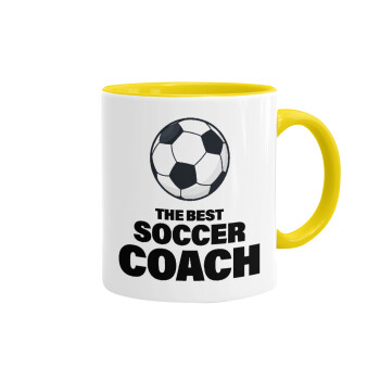 The best soccer Coach, Κούπα χρωματιστή κίτρινη, κεραμική, 330ml