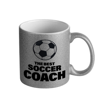The best soccer Coach, Κούπα Ασημένια Glitter που γυαλίζει, κεραμική, 330ml