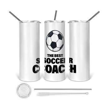 The best soccer Coach, 360 Eco friendly ποτήρι θερμό (tumbler) από ανοξείδωτο ατσάλι 600ml, με μεταλλικό καλαμάκι & βούρτσα καθαρισμού