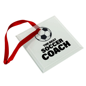 The best soccer Coach, Χριστουγεννιάτικο στολίδι γυάλινο τετράγωνο 9x9cm