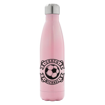 Soccer coach, Metal mug thermos Pink Iridiscent (Stainless steel), double wall, 500ml