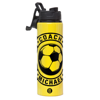 Soccer coach, Metallic water bottle with safety lid, 850ml aluminum