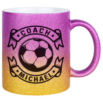 Soccer coach, Κούπα Χρυσή/Ροζ Glitter, κεραμική, 330ml