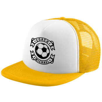 Soccer coach, Καπέλο Ενηλίκων Soft Trucker με Δίχτυ Κίτρινο/White (POLYESTER, ΕΝΗΛΙΚΩΝ, UNISEX, ONE SIZE)