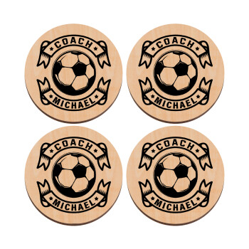 Soccer coach, ΣΕΤ x4 Σουβέρ ξύλινα στρογγυλά plywood (9cm)