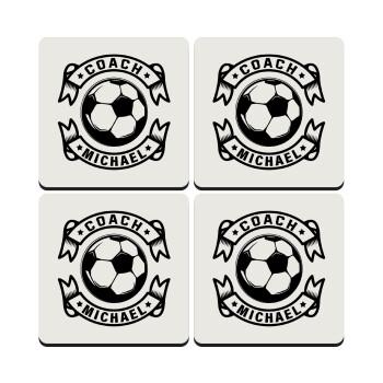 Soccer coach, ΣΕΤ 4 Σουβέρ ξύλινα τετράγωνα (9cm)