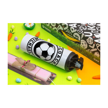 Soccer coach, Easter candle,Travel Tumbler 2 Lids, with metal straw & cleaning brush & aromatic flat candle (30cm) (PINK)
