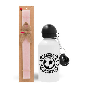 Soccer coach, Easter Set, metallic aluminum bottle (500ml) & aromatic flat Easter candle (30cm) (PINK)
