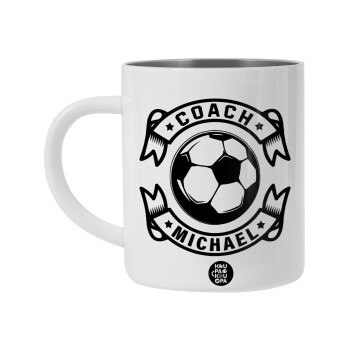 Soccer coach, BIG Mug Stainless steel double wall (450ml, White)