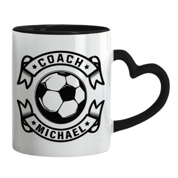 Soccer coach, Mug heart black handle, ceramic, 330ml