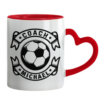 Soccer coach, Mug heart red handle, ceramic, 330ml