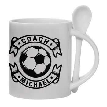 Soccer coach, Ceramic coffee mug with Spoon, 330ml (1pcs)