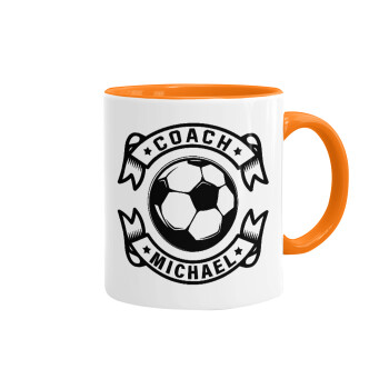 Soccer coach, Mug colored orange, ceramic, 330ml
