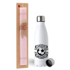 Easter Set, metallic stainless steel water bottle (750ml) & scented flat Easter candle (30cm) (PINK)