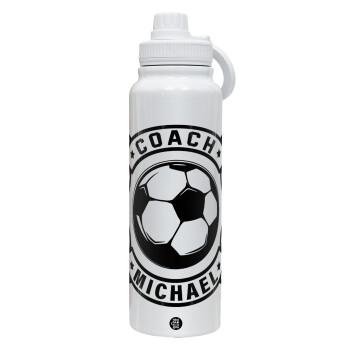 Soccer coach, 1L Stainless Steel Thermal Bottle with Phone Holder & Double Wall Insulation
