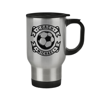 Soccer coach, Stainless steel travel mug with lid, double wall 450ml