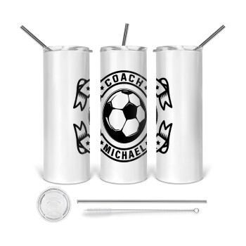 Soccer coach, 360 Eco friendly stainless steel tumbler 600ml, with metal straw & cleaning brush