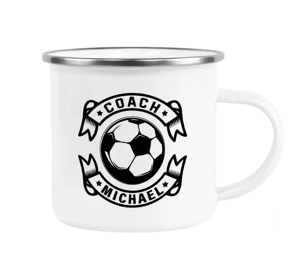 Soccer coach — Metallic enamel cup white 360ml