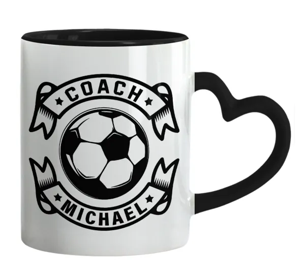 Soccer coach — Mug heart black handle, ceramic, 330ml