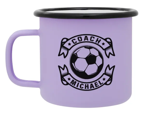 Soccer coach — Metal enamel mug, matte light pastel purple, 360ml