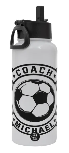 Soccer coach — Metal mug thermo White with Straw and Spout Lid (Stainless steel), double wall, 950ml