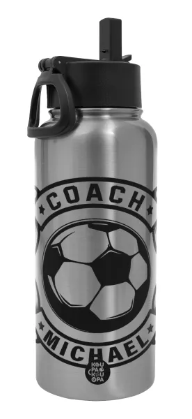 Soccer coach — Metal mug thermo Silver with Straw and Spout Lid (Stainless steel), double wall, 950ml