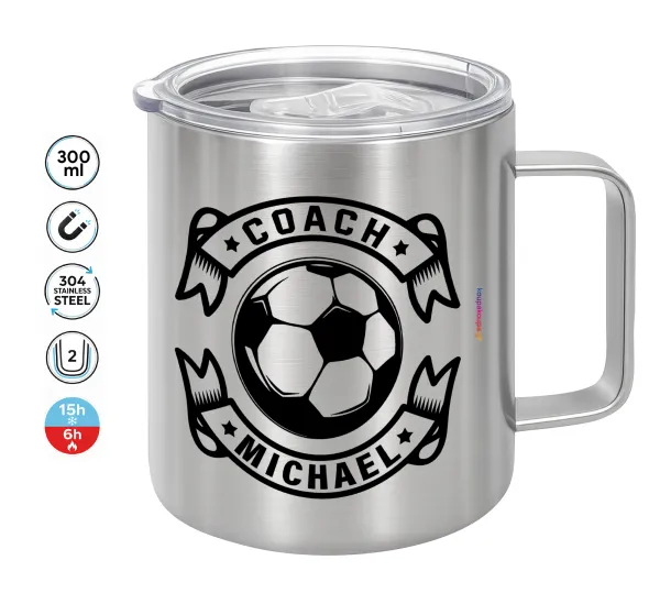 Soccer coach — Double-walled stainless steel mug 300ml with temperature-retaining lid