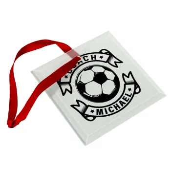 Soccer coach, Christmas ornament, glass square ornament 9x9cm