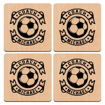Soccer coach, ΣΕΤ x4 Σουβέρ ξύλινα τετράγωνα plywood (9cm)