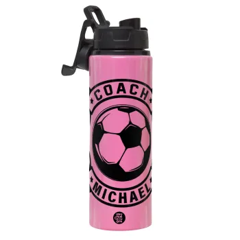 Soccer coach, Metallic water bottle with safety lid, 850ml aluminum