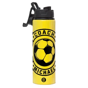 Soccer coach, Metallic water bottle with safety lid, 850ml aluminum