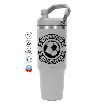 Soccer coach, ΓΚΡΙ χρώματος Θερμός Ανοξείδωτο 890ml (30oz) με χερούλι