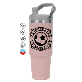 Soccer coach, Pink color, 890ml (30oz) stainless Steel Tumbler with Handle