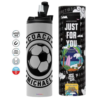Soccer coach, Tumbler stainless steel GREY 600ml