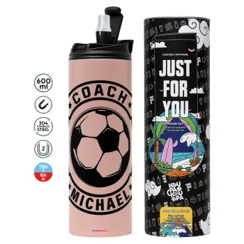 Soccer coach, Tumbler stainless steel PINK 600ml