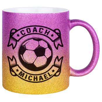 Soccer coach, Κούπα Χρυσή/Ροζ Glitter, κεραμική, 330ml