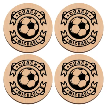 Soccer coach, ΣΕΤ x4 Σουβέρ ξύλινα στρογγυλά plywood (9cm)