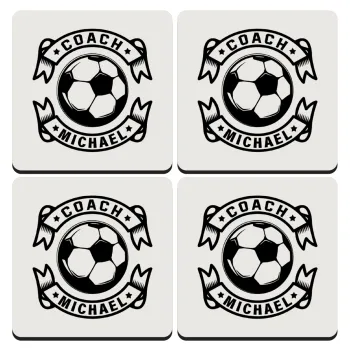 Soccer coach, ΣΕΤ 4 Σουβέρ ξύλινα τετράγωνα (9cm)